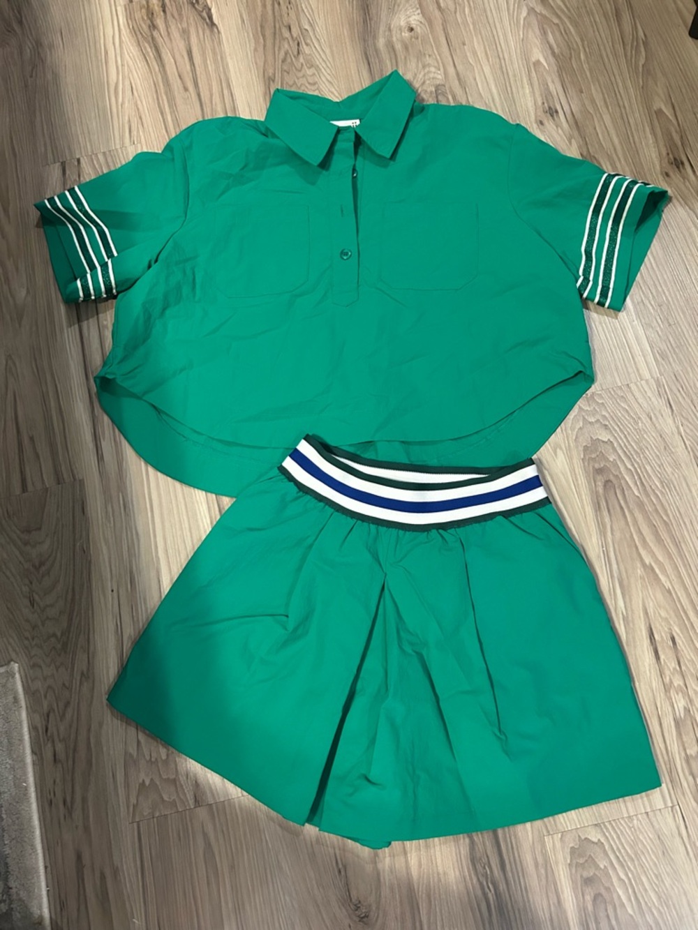 Green Shorts with Stripe Waistband
